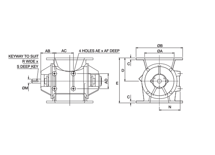 Round Oddball Rotary Valves Dimensions Drawing