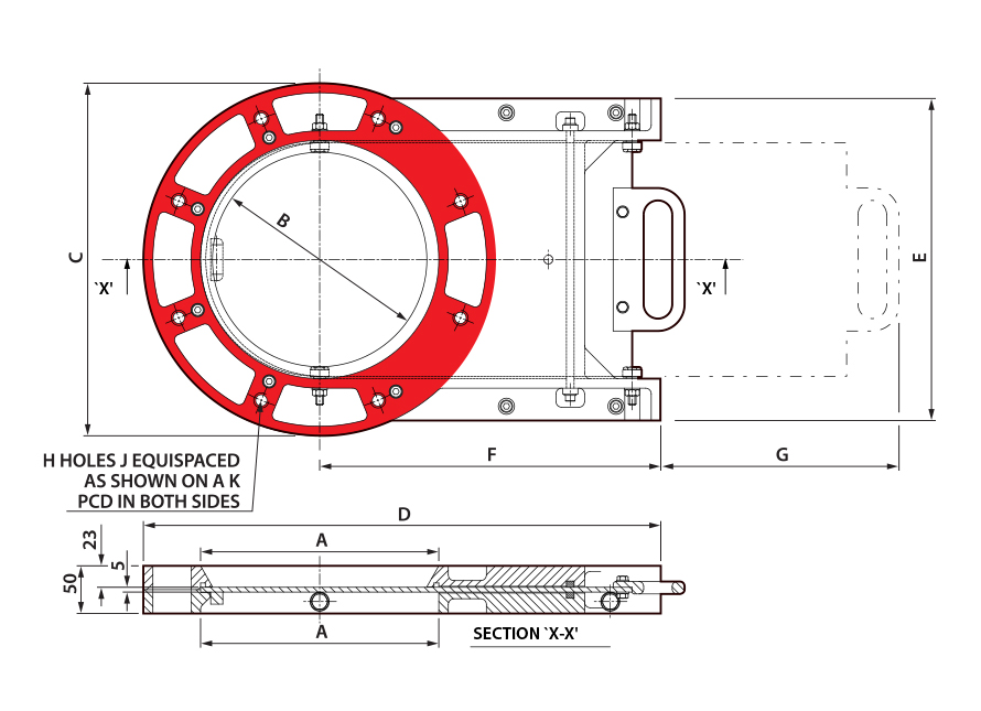 Manual Round Cast Slimslide Technical Drawing